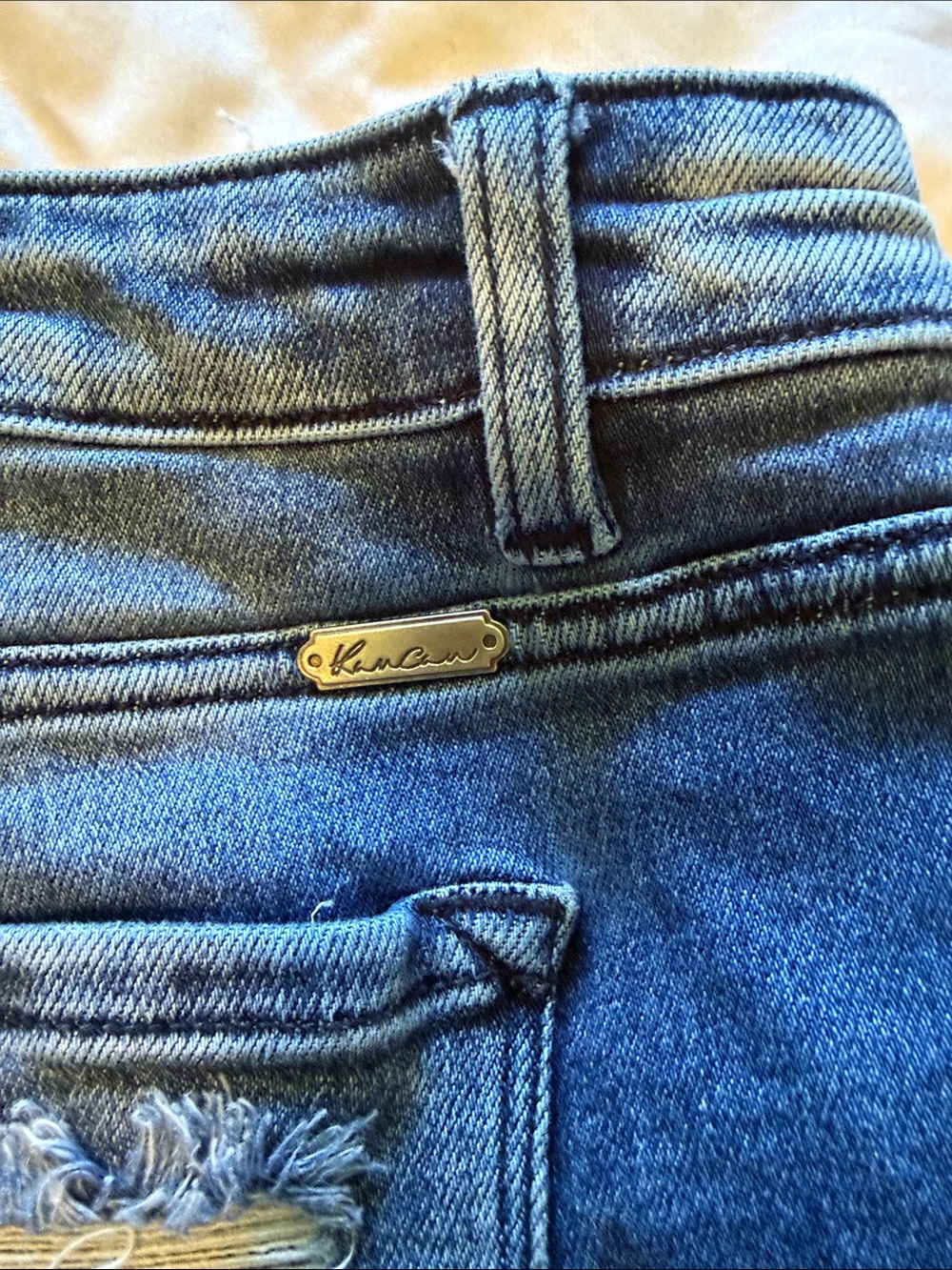 KanCan Blue Washed Distressed Denim Jeans with metal Logo Plate - Picture 12 of 12
